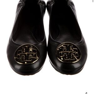 Tory Burch Black Flats with Gold Logo